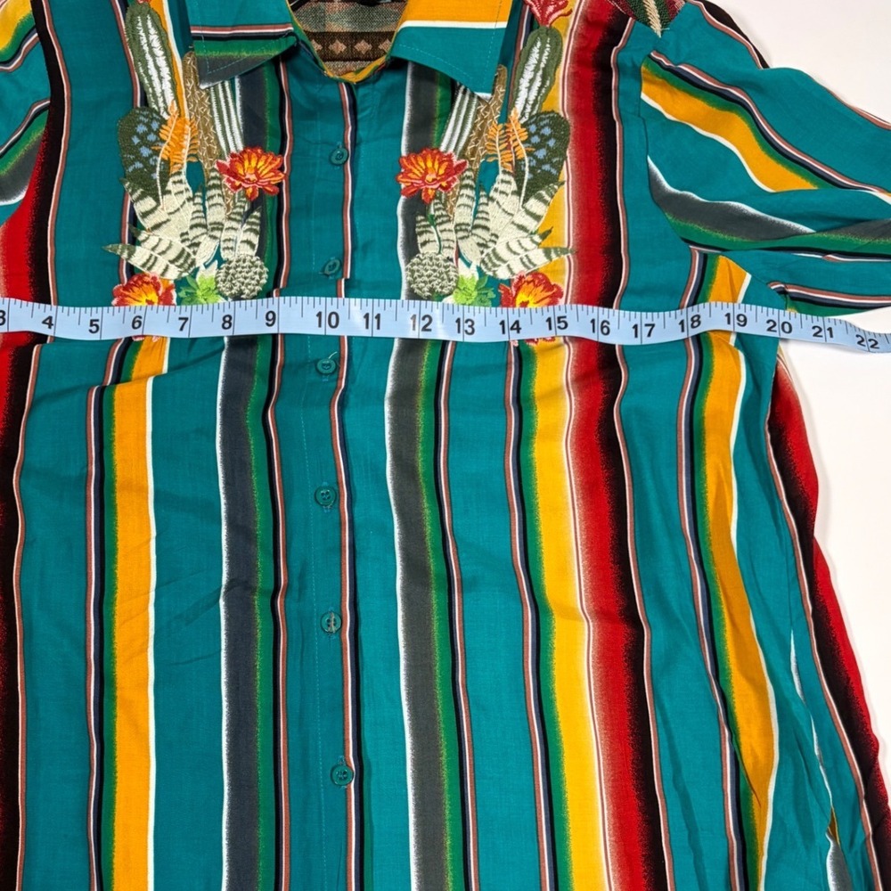 April Sky Embroidered Cactus Serape Stripe Maxi Shirt Dress Boho Western M - Picture 10 of 11